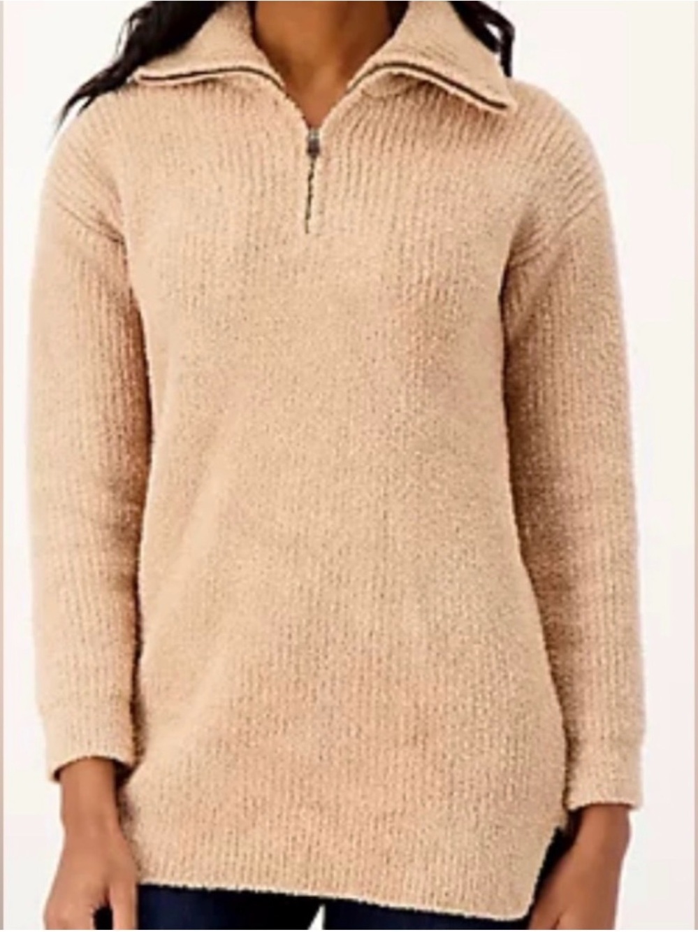 Barefoot Dreams Ribbed Half-Zip Tunic in Neutral Beige